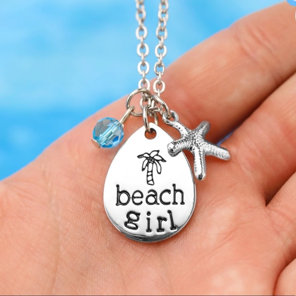 NWT 🌴 ECO-FRIENDLY SILVER-ALLOY STAINLESS STEEL “BEACH GIRL” PALM TREE NECKLACE - Picture 2 of 4